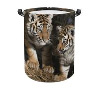 Siberian Tiger Laundry Basket with Handles, Large Capacity Water Proof Laundry Hamper, Lightweight & Foldable Storage Basket for Home, Bedroom, Dorm, 44x35cm