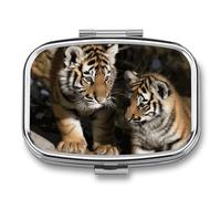 Siberian Tiger Pill Box 2 Compartment - Small Metal Medicine Organizer Portable Pill Case for Purse Pocket Travel Vitamin Organizer for Men Women, BPA-Free