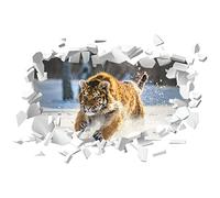 Siberian Tiger White Brick 3D Hole in The Wall Sticker