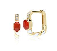 Siberian Waltz Carnelian & White Topaz Square Hoop Earrings In Sterling Silver