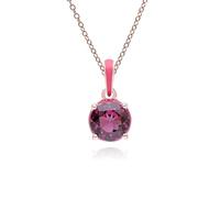 Siberian Waltz Pink Enamel & Round Rhodolite Pendant Necklace In Rose Gold Vermeil