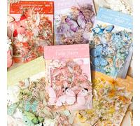 SIBLYMONA Vintage Fairy Stickers 240Pcs Transparent Stickers for Scrapbooking Journaling, Floral Butterfly Cottagecore Junk Journal Scrapbook Supplies, Rub On Transfers for Crafts (240, Pink&Blue)