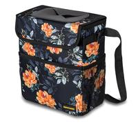 SIBOFUEGO Cute Car Trash Can with Lid - 2 Gallon Flower Pattern, Waterproof, Oxford Fabric & Vinyl, Rectangular Parallelepiped Shape, Car Organizer with Storage Pockets