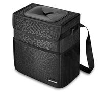 SIBOFUEGO Cute Car Trash Can with Lid - Multipurpose Collapsible Trash Bin for Car, Leak-Proof Organizer, Waterproof Garbage Can with Storage Pockets & Adjustable Straps, 2 Gallons (Black Leopard)