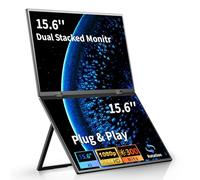 sibolan Dual Portable Monitor, 15.6" 1080P FHD IPS Folding Stacked Triple Laptop Screen Extender, USB-C Plug & Play Travel Extended Computer Display for Laptop PC Windows Mac/Stand
