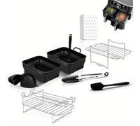 SIBOMTEX 11pcs Ninja Air Fryer Accessories Set For Dual-Basket Air Fryers, Air Fryer Racks, Silicone Air Fryer Liners, Oil Brush, Kitchen Tongs, Coating Pan, Paper Liners, Silicone Gloves - Complete G