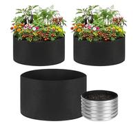 Sibosen 3 Pack Round Fabric Galvanized Raised Garden Bed Liner 2x2x1 FT Heavy Duty Fabric Garden Bed Breathable Drainage Grow Bags Outdoor Garden Planting Bags for Herbs Flowers Vegetables Succulents