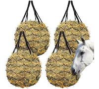 Sibosen 4PCS 90cm Ringed Haynet Haylage Hay Net Small Mesh Holes Strong Haynet Slow Feed Hay Bag Hanging Hay Feeder Bag for Horses Goat Sheep