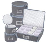 Sibosen 5 PCS China Storage Containers Stackable Dinner Plate Storage Box with Felt Dividers Lid Zipper Soft Shell Dish Case for Dinnerware Mugs Glasses China Storage for Moving Packing