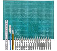 Sibosen A3 Cutting Mat Kit,30 x 45cm Non Slip Double Sided Self Healing Cutting Mat with Accurate Guide Grid Lines Design for Carving Crafts Fabric Quilting Sewing, Dark Green