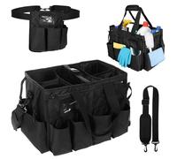 Sibosen Cleaning Caddy Organiser Bag with Handle Multi-Compartment Tool Tote Bag Large Organiser with Removable Dividers Adjustable Shoulder and Waist Straps for Cleaning Supplies Home Car Garden