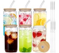 Sibosen Glass Cups with Lids and Straws,Drinking Glasses 6Pcs Set Iced Coffee Cup,16Oz/500ml,Smoothie Cup,Beer Glasses,Clear Tumbler Cup for Cocktail, Coke, Soda