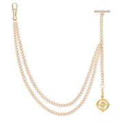 SIBOSUN Albert Chain Pocket Watch, T-bar Chains with Compass Pendant, Curb Link 2 Hook Antique Fob T Bar for Men - Gold