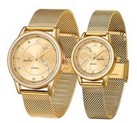 SIBOSUN Couple Watch for Him and Her, Romantic Valentine Watch, Analog Quartz Couples Wristwatches, Set of 2 Stainless Steel Crystal Mesh Hearts, 22. Gold + Luxury Pink Gift Box, Custom
