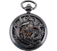 SIBOSUN Mechanical Pocket Watch for Men Antique Pocket Watch with Chain Steampunk Skeleton Mens Pocket Watches with Gift Box, 1.1 Dragon and phoenix Black, Vintage, Asian
