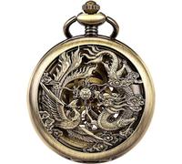 SIBOSUN Mechanical Pocket Watch for Men Antique Pocket Watch with Chain Steampunk Skeleton Mens Pocket Watches with Gift Box, 1.3 Dragon and Phoenix Bronze, Ancient Vintage Antique Retro