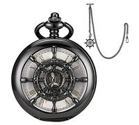 SIBOSUN Mechanical Pocket Watch for Men Antique Pocket Watch with Chain Steampunk Skeleton Mens Pocket Watches with Gift Box, 63. Rudder, Black & Gold
