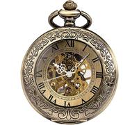 SIBOSUN Mechanical Pocket Watch for Men Antique Pocket Watch with Chain Steampunk Skeleton Mens Pocket Watches with Gift Box, 52. Roman numerals, Bronze, Mechanical