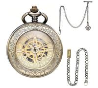 SIBOSUN Mechanical Pocket Watch Hollow Compass Rudder Skeleton Steampunk Pocket Watches for Men Birthday Gift, Graduation Gifts for Son Brother Nephew Grandson, Ba. Bronze Compass + Chain (Graduation