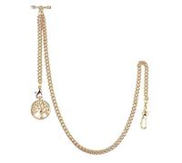 SIBOSUN Pocket Watch Albert Chain T Bar & Lobster Clasp Vest for Men Curb Link 2 Hooks with Antique Life Tree Pendant Design Charm Fob T-Bar Gold