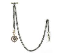 SIBOSUN Pocket Watch Albert Chain T Bar & Lobster Clasps Watch Chains Vest for Men Curb Link 2 Hooks with Antique Compass Pendant Design Charm Fob T-Bar Bronze