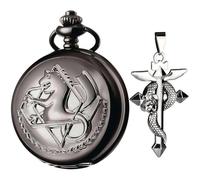 SIBOSUN Pocket Watch Chain Quartz Movement Arabic Numerals Half Hunter Smooth Back Case Bronze Vintage Box, 3.1 Black