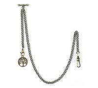 SIBOSUN Pocket Watch with Albert Chain, T Bar & Lobster Clasps, Bronze Curb Link Chain, 2 Hooks, Antique Life Tree Pendant Design Charm Fob