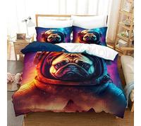 SIBREA Bedding Sets with Pillowcase Space Pug Quilt Cover set three piece suit superfine fiber Ultra Soft and Breathable All-Season Size: 200X200cm (1 quilt cover with 2 pillowcases)