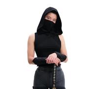 SIC HOODS Assassin Hooded Vest Top Womens Racer Back Festival Tank Built-in Front Layer & Detachable Snood Mask Rogue Ninja Apocalyptic