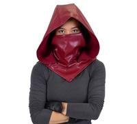 SIC HOODS Leather Devil Mask Hood Red King Dare Cosplay Born Costume Faux Festival Gothic Matt Black Cyberpunk Again (Red)