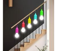 SIC Set of 5 Battery Operated LED Pull Cord Light Bulbs - Portable Hanging Night Lamps on a Rope for Weddings, Festivals, Outdoor Activities, Camping, Garden Parties, BBQs