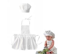 SICAILU 1 Pcs S Size White Newborn Baby Chef Costume, Newborn Baby Photography Props, Chef Hat + Apron, Infant Toddler Outfit, for Photoshoot Birthday Party