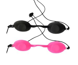 SICAILU 2 Pcs Safety Tanning Goggles, Durable Eye Patch for Patients in Ipl, UV, Infrared LED Light Therapy Sunbathing on the Beach, Comfort-Fit Silicone Goggles with Adjustable Strap (Black&Pink)