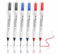 SICAILU 6 Pcs Long Nib Marker Pen, 20mm Long Head Deep Hole Marker Pen, Double-Headed Carpenters Pens, Marker Tool for Permanent Marking of Hard to Reach Areas (Black Blue Red)