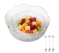 SICANAUO 3Pcs Plastic Clear Salad Bowls, Reusable Mixing Serving Bowls with 3Pcs Forks,Fruit Dessert Bowl, Stackable Snack Appetizer Chip Trifle Dishes for Salad Cereal Popcorn Soup Kitchen(3 Sizes)