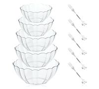 SICANAUO 5Pcs Clear Plastic Salad Bowl, Reusable Mixing Serving Bowls with 5Pcs Forks,Fruit Dessert Bowl, Stackable Snack Chip Appetizer Trifle Dishes for Salad Soup Popcorn Cereal Kitchen(5 Sizes)