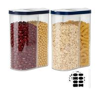 SICANAUO Cereal Storage Containers Set, 2pcs Airtight Food Storage Container, 2-in-1 Food Grade BPA Free Dispenser, 2.8L Dry Food Bins with 5 Lbels for Kitchen Pantry Cereal Pasta Rice & Dry Foods