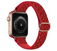 SICCIDEN Dünnes dehnbares Solo-Schlaufenband, kompatibel mit Apple Watch Band, 44 mm, 42 mm, 40 mm, 38 mm, Damen, elastisch, Nylon, dünnes Band für iWatch SE Serie 6, 5, 4, 3, 1 (Rot/Roségold, 42 mm)