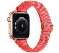 SICCIDEN Slim Stretchy Bands Compatible with Apple Watch Band 42mm 41mm 40mm 38mm, Women Elastics Nylon Thin Strap for iWatch SE2 SE Series 10 9 8 7 6 5 4 3 2 1 (Watermelon Red/Rose Gold)