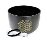 Siceeoly 11" C Note Crystal Singing Bowl Black Life of Flower Root Chakra Quartz Singing Bowl Meditation Sound Healing with Suede Striker O-ring