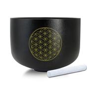 Siceeoly 12" C Note 432hz Life of Flower Black Crystal Singing Bowl Base Root Chakra Quartz Singing Bowl Meditation Sound Healing with Suede Striker O-ring