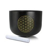 Siceeoly 12" C Note Life of Flower Black Crystal Singing Bowl Base Root Chakra Quartz Singing Bowl Meditation Sound Healing with Suede Striker O-ring