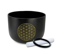 Siceeoly 6" B Note Flower of Life Black Crystal Singing Bowl Frosted Quartz Crown Chakra Meditation Sound Healing Suede Striker O-ring