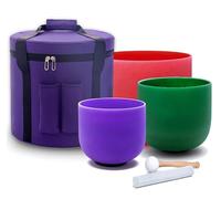 Siceeoly 8-12 inch Set of 3 Crystal Singing Bowls 8"B 10"F 12"C Red Green Purple Color Frosted Root Heart Crown Chakra Sound Healing Bowl with 1 Travel Carry Case 1 Mallet Suede 1 Striker 3 O-rings