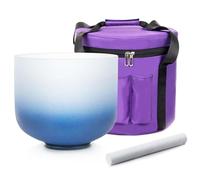 Siceeoly 8" A Note 432HZ Indigo Blue Color Crystal Singing Bowl Frosted Quartz Root Base Chakra Meditation Sound Healing with Durable Carrying Case Suede Striker O-ring