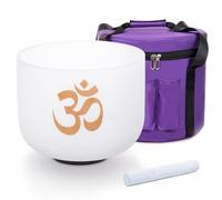 Siceeoly 8" A Note 432HZ Om Design For Meditation Sound Yoga Healing Third-eye Chakra Crystal Singing Bowl Frosted Quartz with Durable Carrying Case Suede Striker O-ring