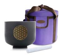 Siceeoly 8" C Note 528HZ Flower of Life Black Crystal Singing Bowl Frosted Quartz Root Base Chakra Meditation Sound Healing with Durable Carrying Case Suede Striker O-ring