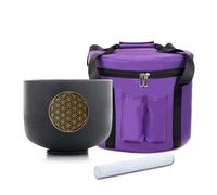 Siceeoly 8" C Note 528HZ Flower of Life Black Crystal Singing Bowl Frosted Quartz Root Base Chakra Meditation Sound Healing with Durable Carrying Case Suede Striker O-ring