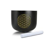 Siceeoly 8" C Note Flower of Life Black Crystal Singing Bowl Frosted Quartz Root Base Chakra Meditation Sound Healing with Suede Striker O-ring