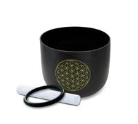 Siceeoly 9 inch F Note Flower of Life Black Crystal Singing Bowl Heart Chakra Meditation Sound Healing with Suede Mallet Striker O-ring